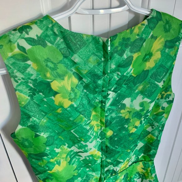 Vintage Green Floral Dress, party skirt - Picture 4 of 5